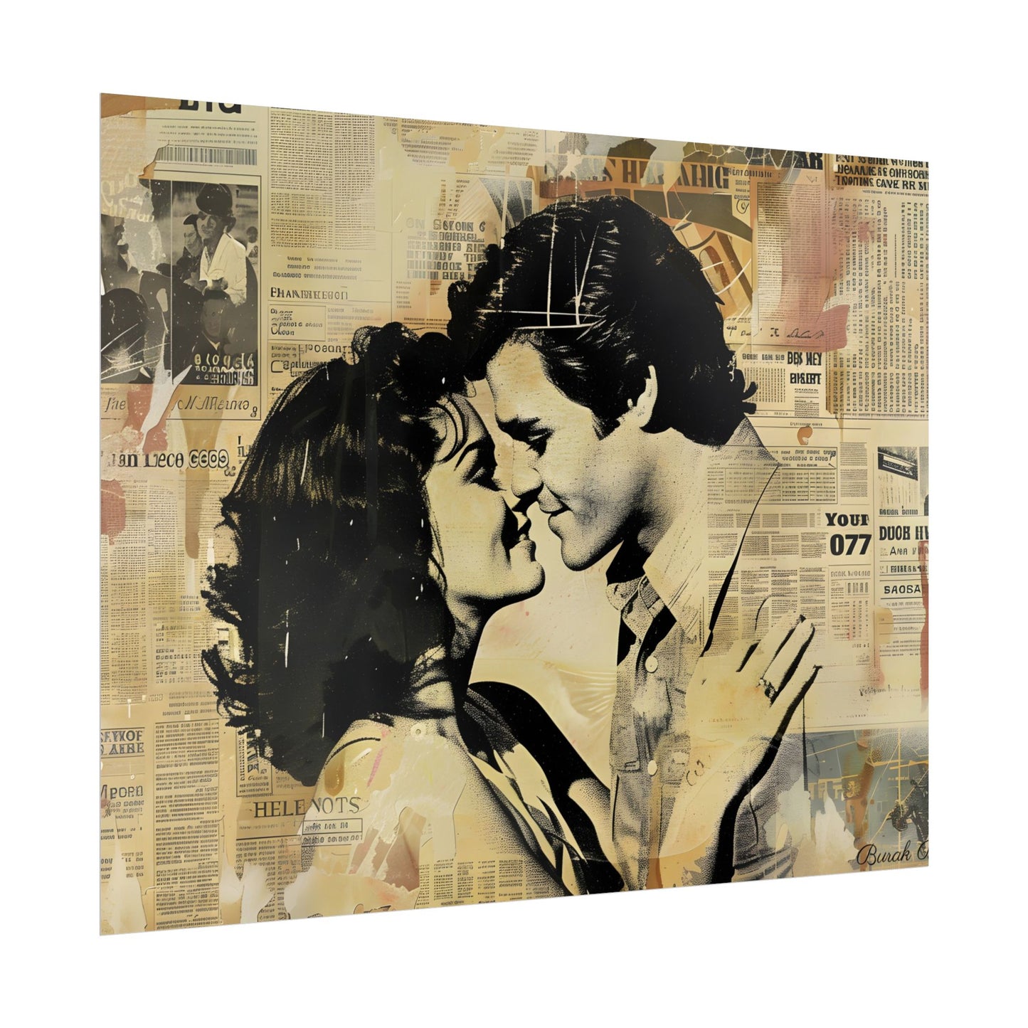 Retro Vintage Romance: Couples Newsprint Artwork - Poster