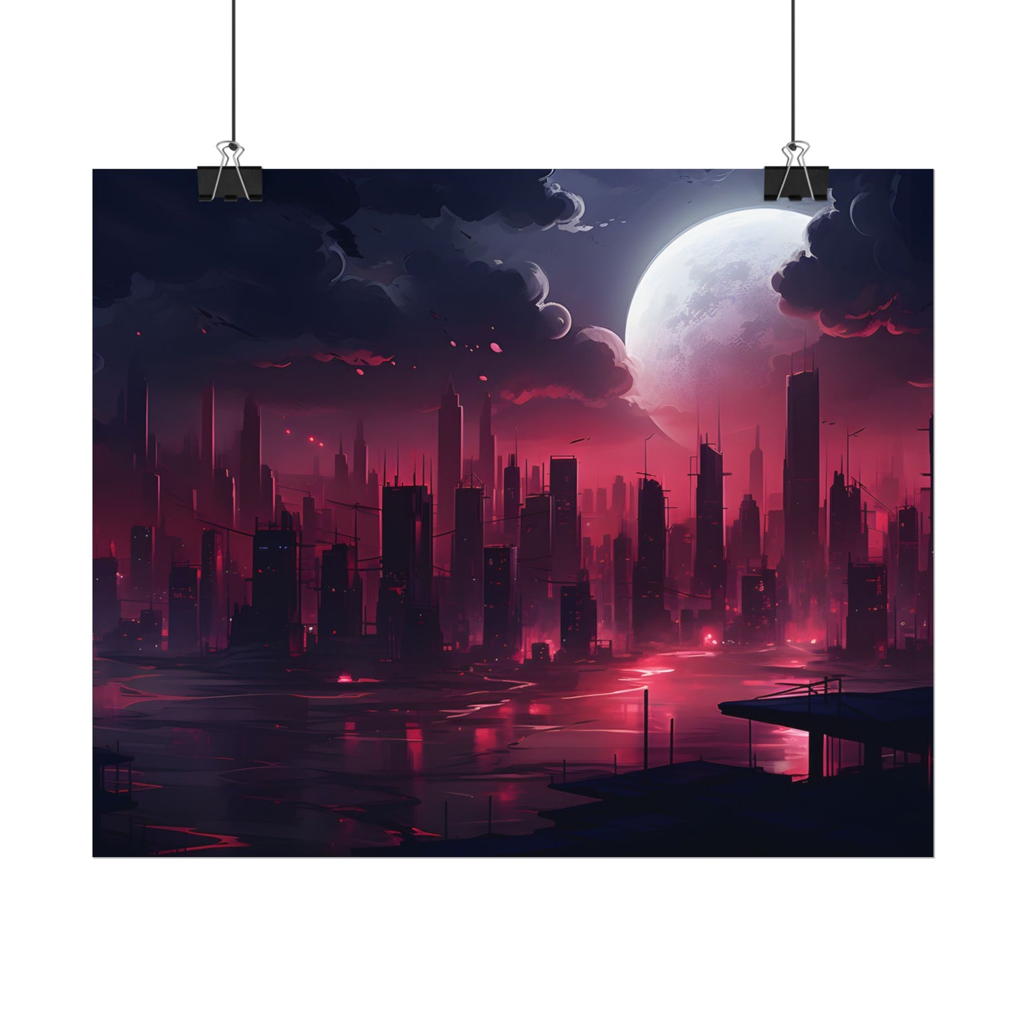 Cyberpunk Night: Burning Cityscape Digital Art - Poster