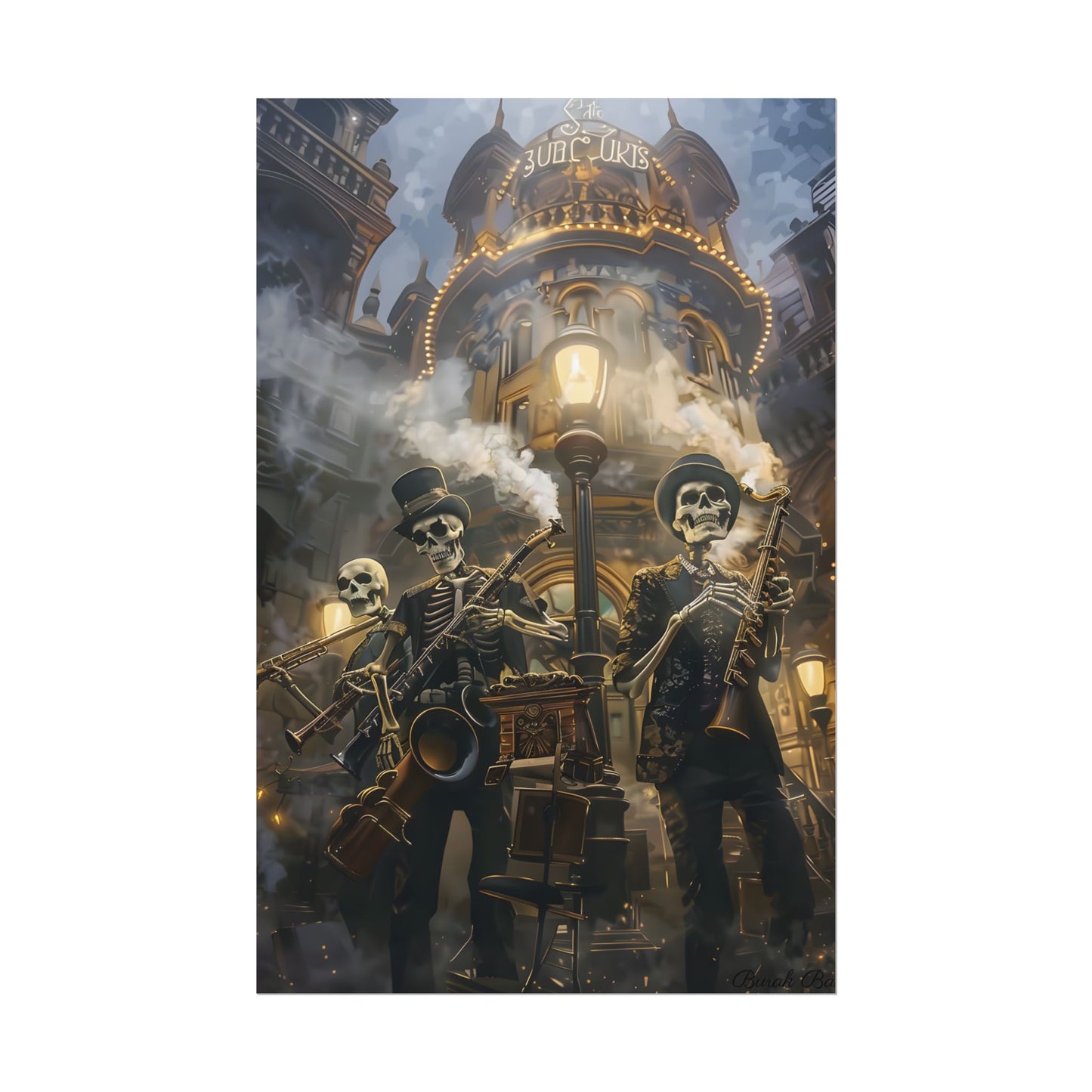 Victorian Skeleton Jazz Band: Nostalgic Lowbrow Art Piece - Poster