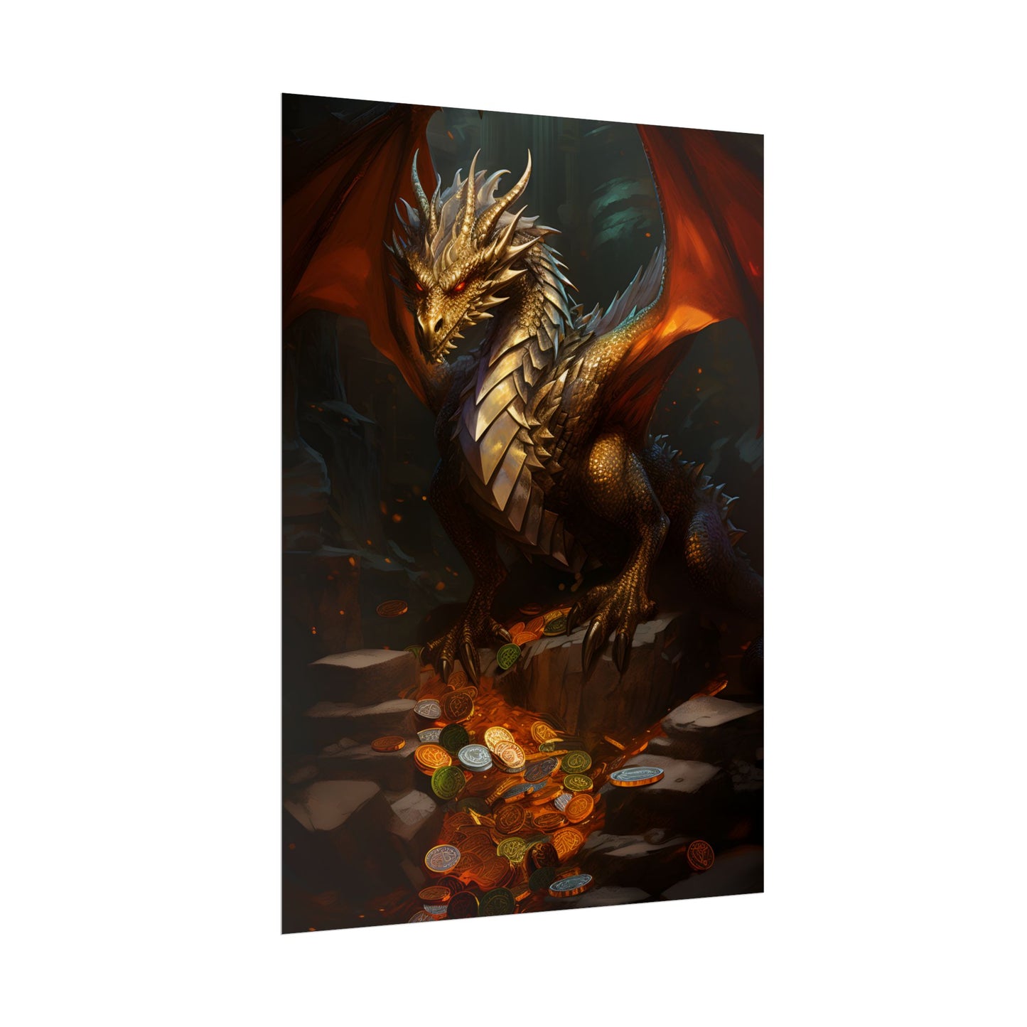 Ancient Fantasy Dragon Guard: Majestic Creature Art - Poster