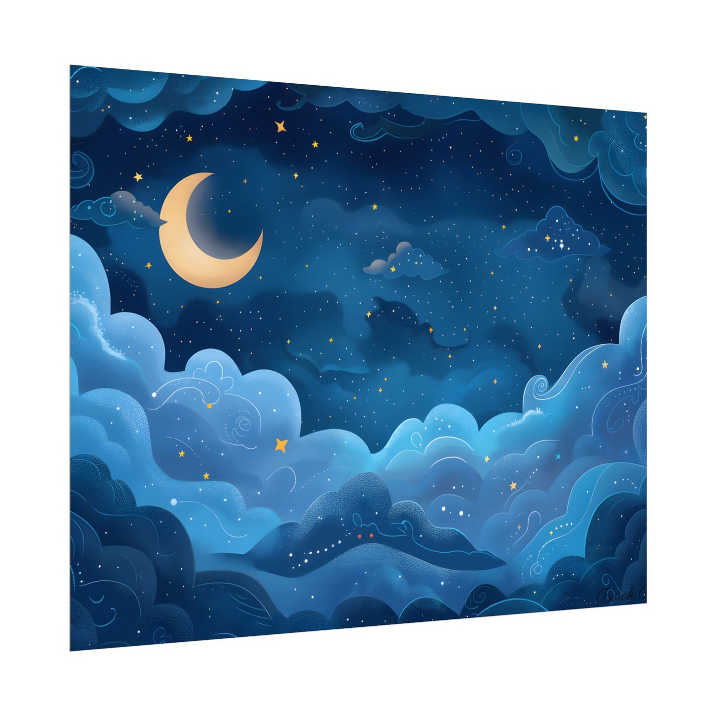 Whispers of a Whimsical Night Sky: Dreamy Celestial Artwork - Poster