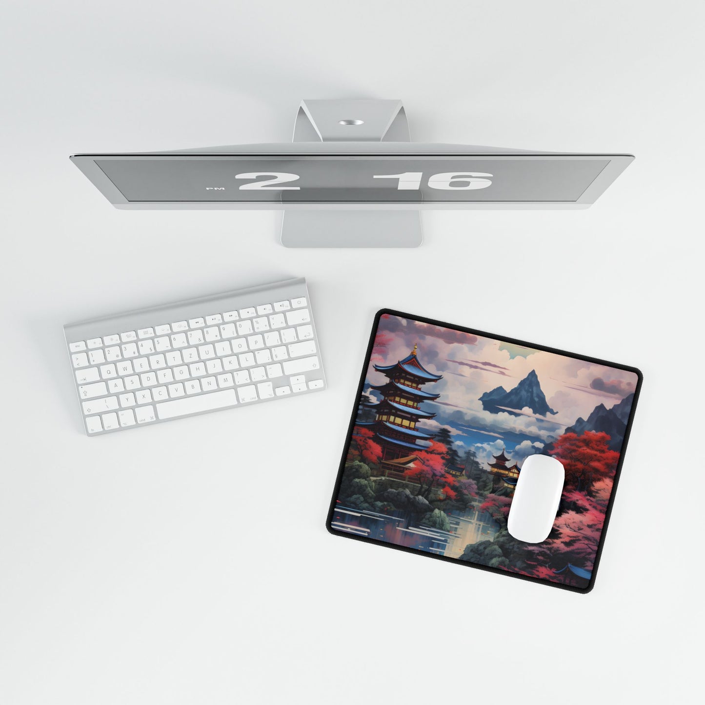 Wonderful Japanese River Scene with Serene Flowers - Desk Mat