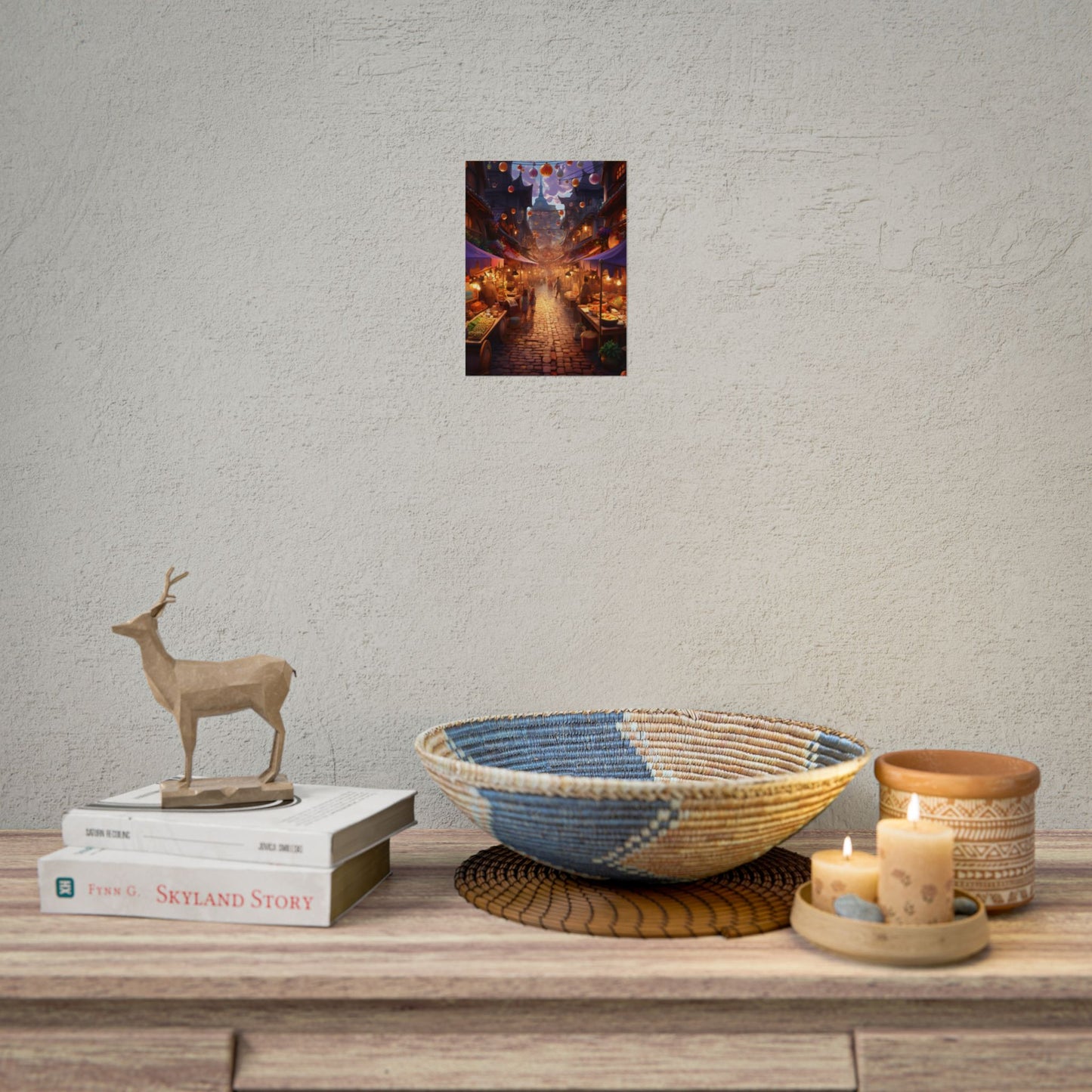 Magical Street Food Market: Vibrant Enchanted Scene Art - Poster