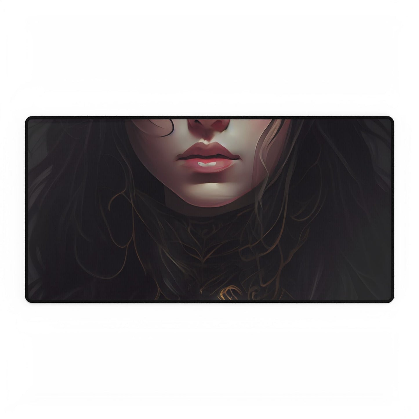 Vibrant Red Portrait: Dynamic Female Artwork - Desk Mat