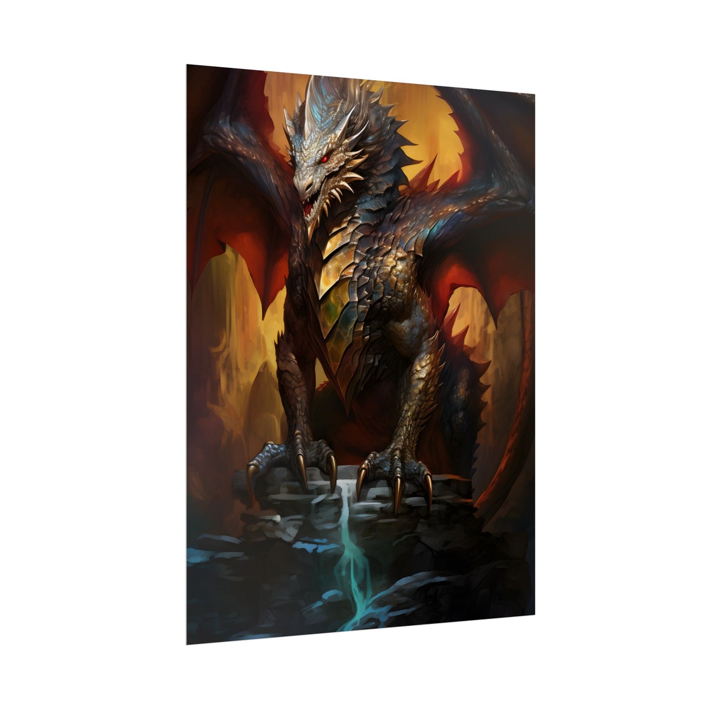 Fantasy Castle Guardian: Majestic Dragon Soars in Mid-Air - Poster