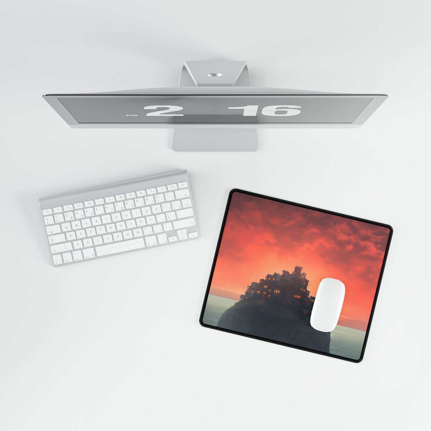 Person in Striped Background: Simple Portrait Art - Desk Mat