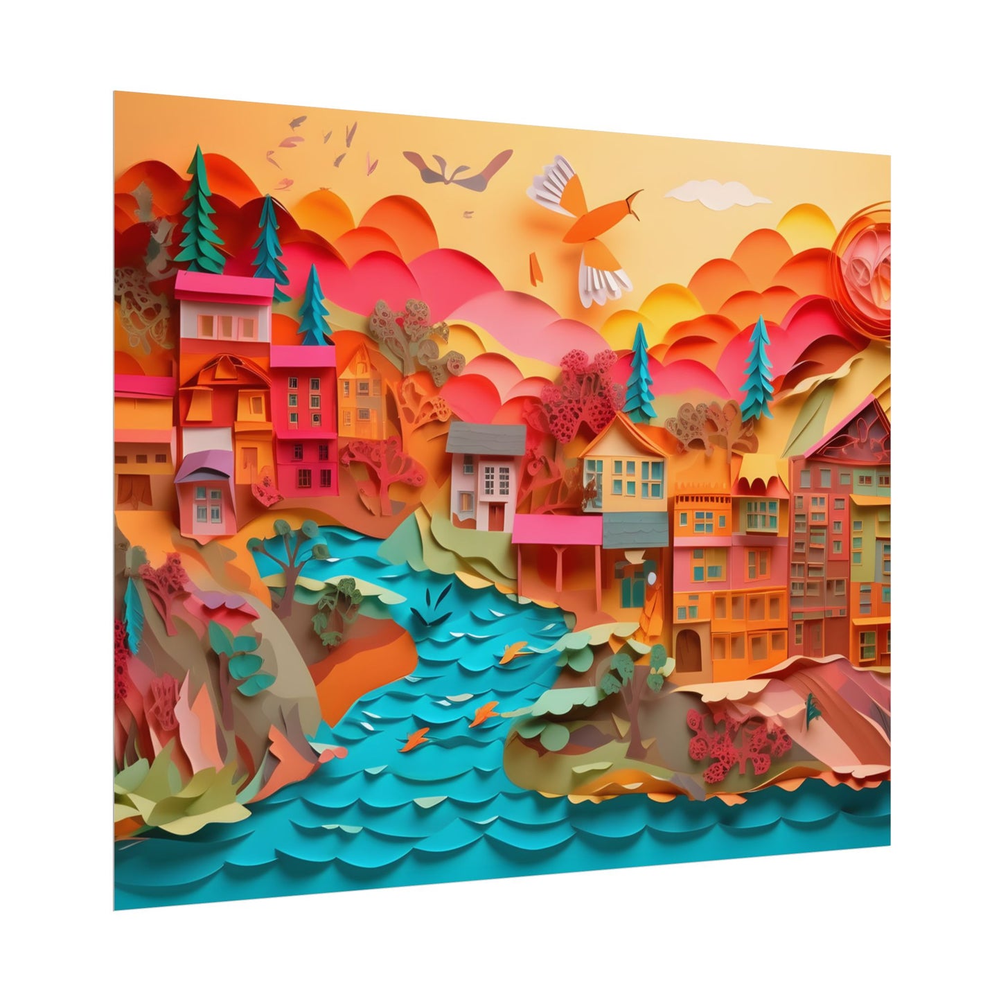 Magical Beach Quill: Vibrant Paper Art of Tropical Paradise - Poster
