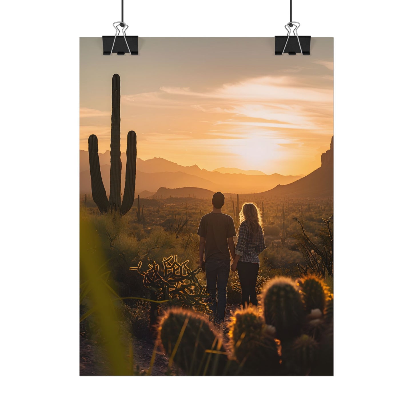 Serene Desert Sunset: Intimate Connection Digital Art - Poster