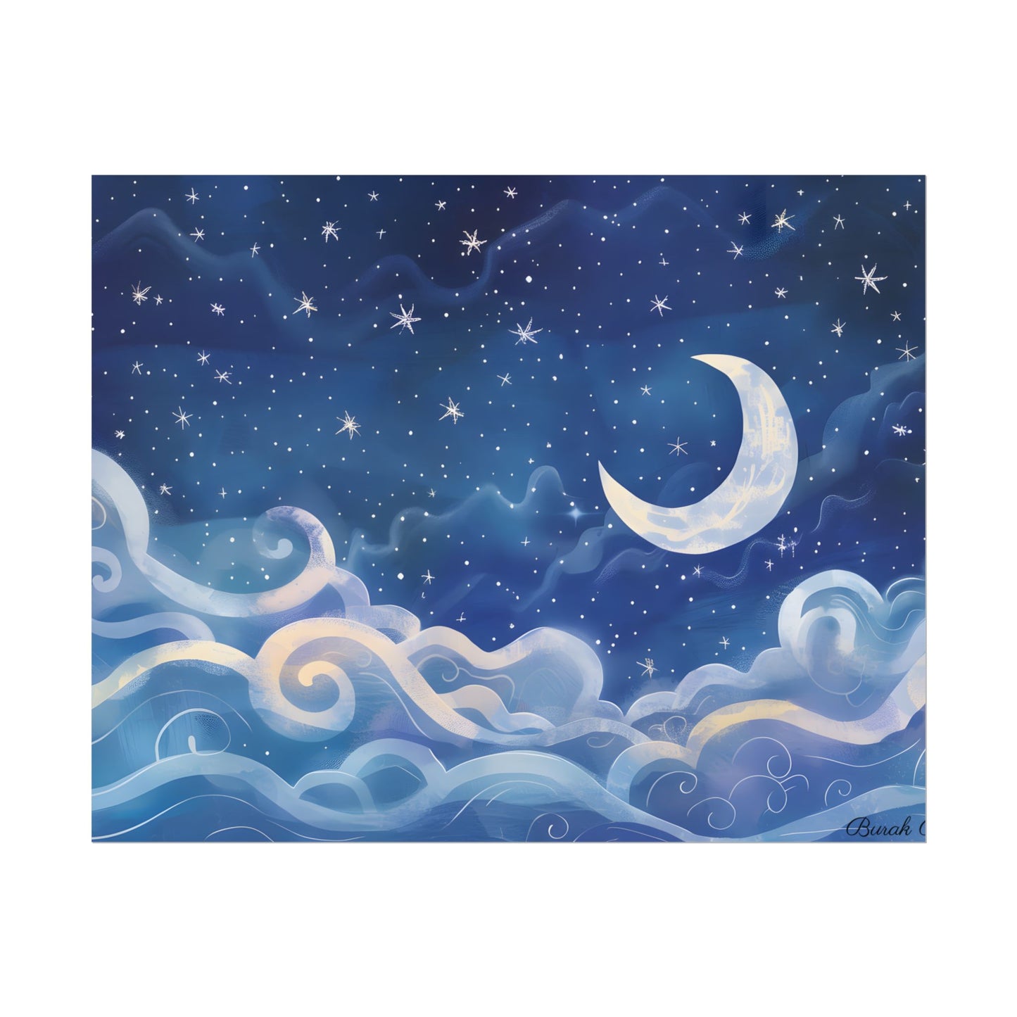 Whimsical Night Sky Dreams: Magical Illustration - Poster