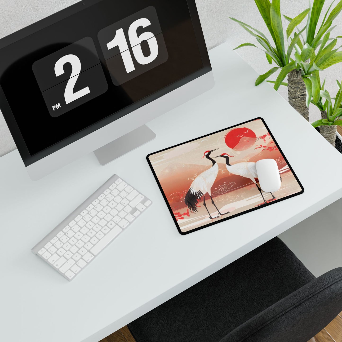 Two Cranes in Serene Nature: Tranquil Wildlife Artwork - Desk Mat