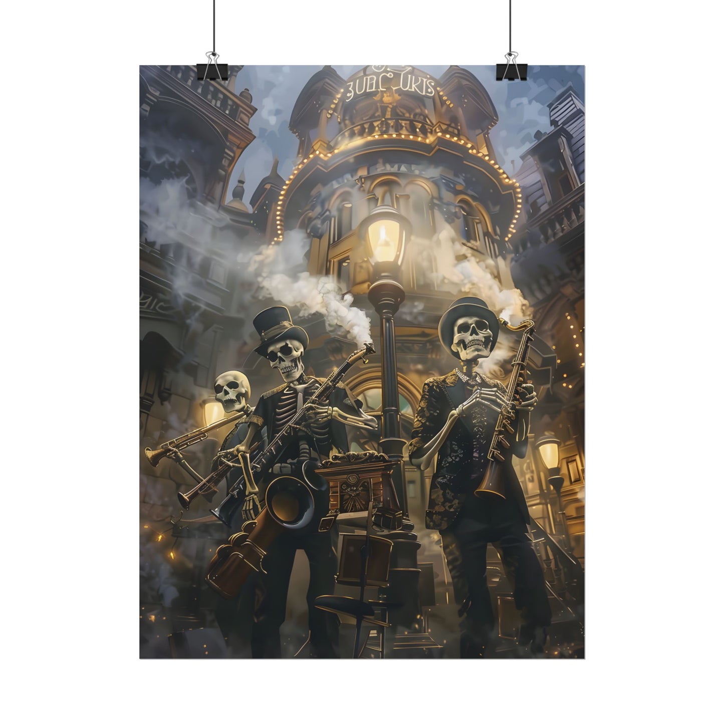 Victorian Skeleton Jazz Band: Nostalgic Lowbrow Art Piece - Poster