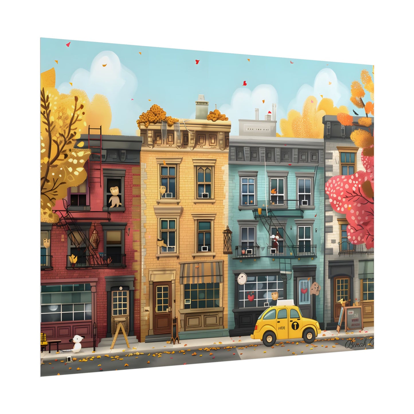 Whimsical Wonder: Playful Yellow Building Illustration - Poster