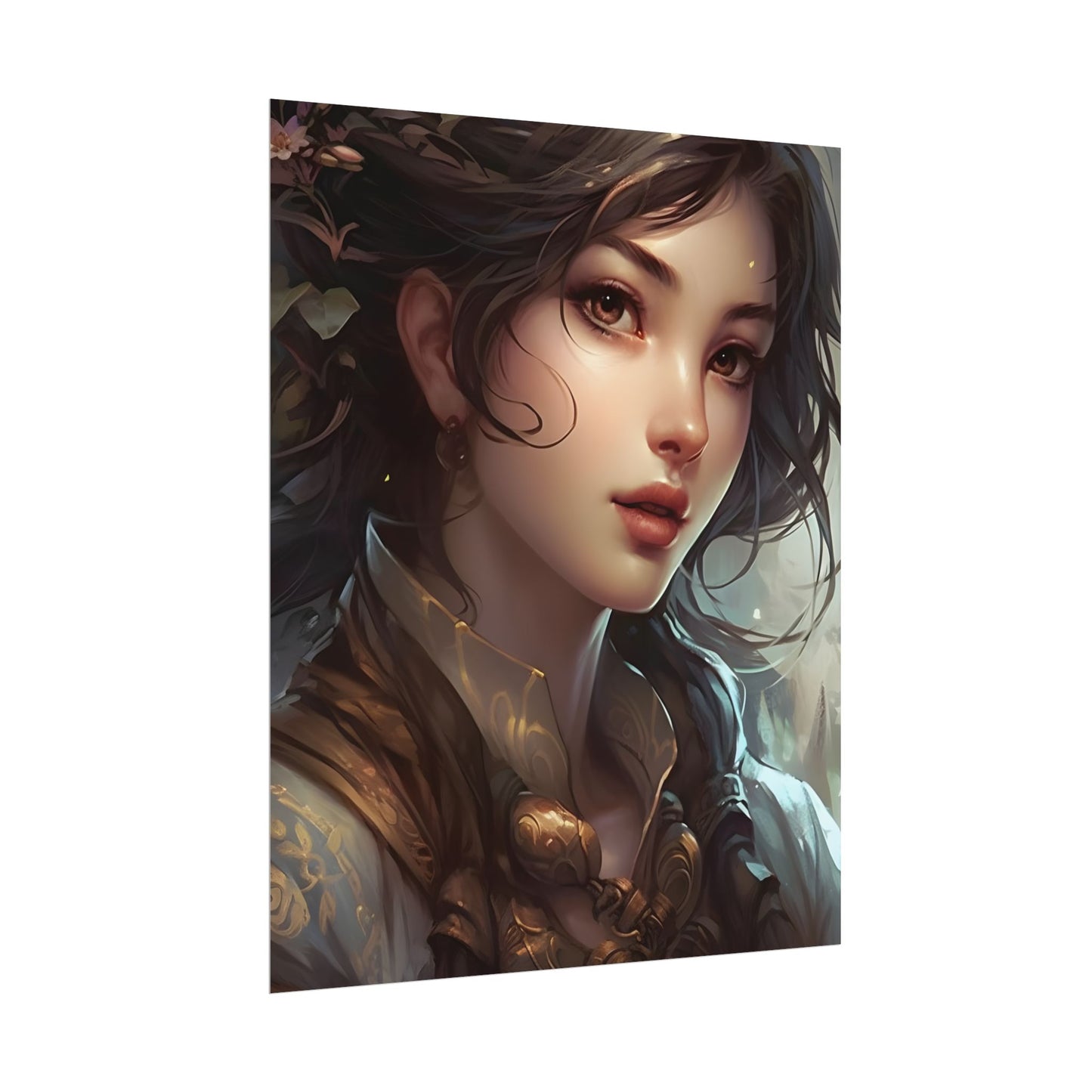 Astonishing Brunette Portrait: Elegant Digital Artwork - Poster