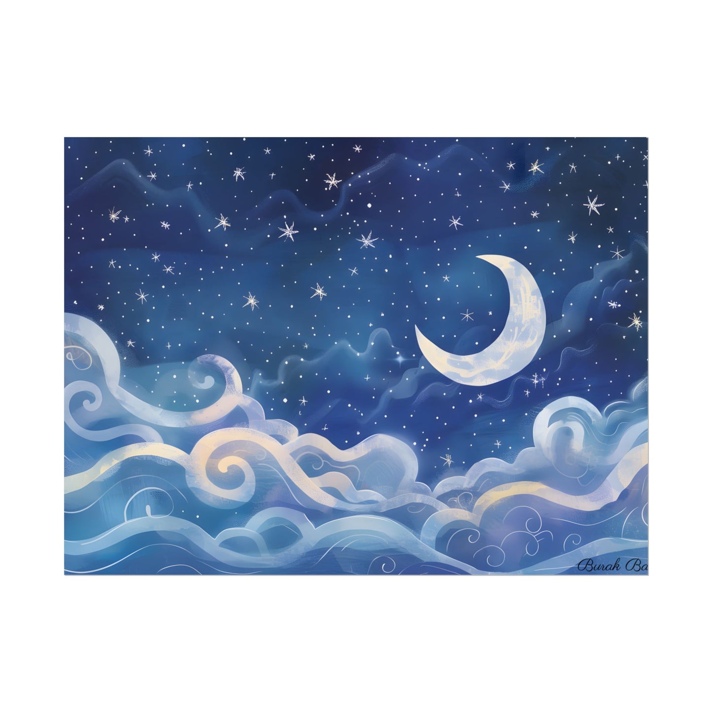Whimsical Night Sky Dreams: Magical Illustration - Poster