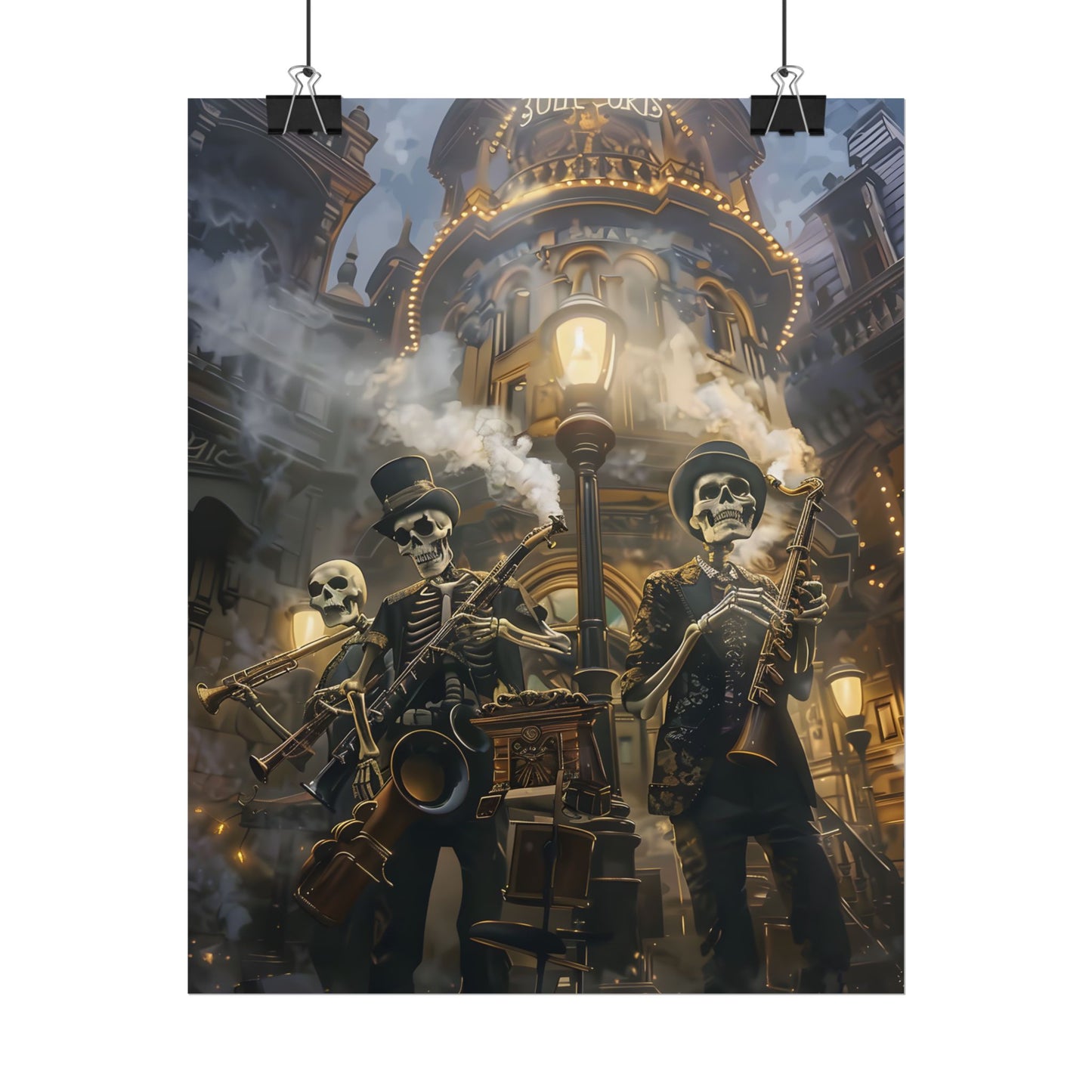 Victorian Skeleton Jazz Band: Nostalgic Lowbrow Art Piece - Poster