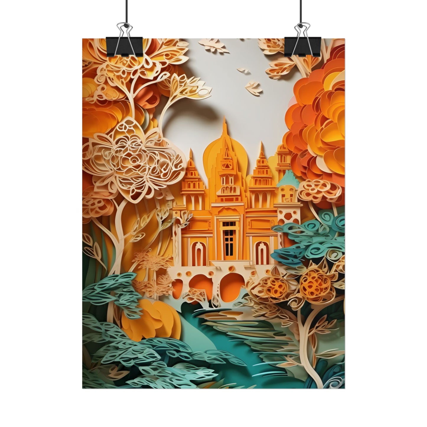 Colorful Indian Paper Quilling Art: Beautiful Landscape - Poster