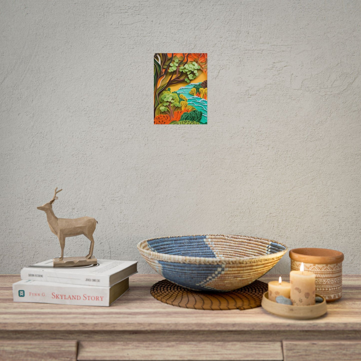 African Paper Quilled Landscape: Artwork in Brown and Green - Poster