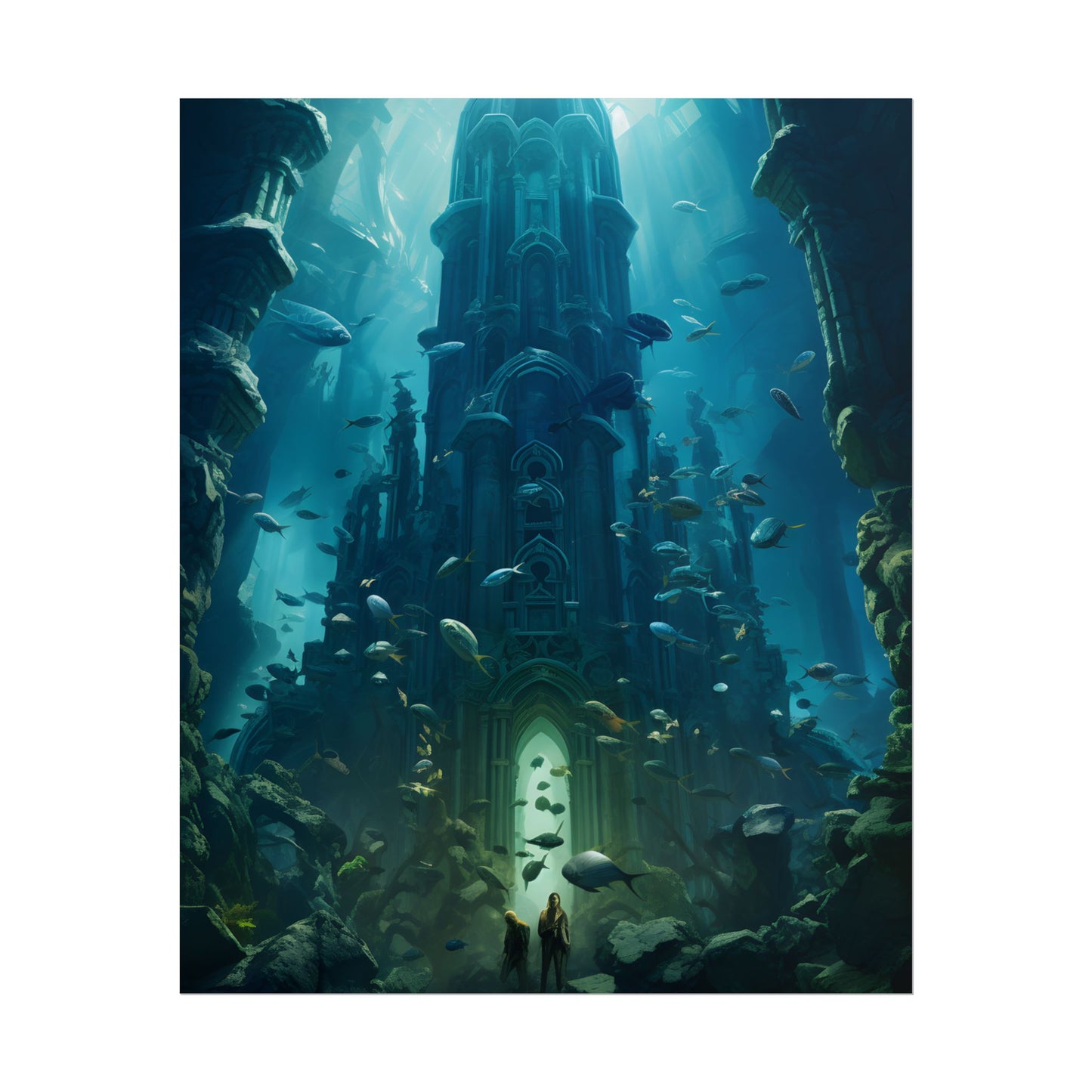 Sunken Ancient City: Underwater Ruins Digital Art - Poster