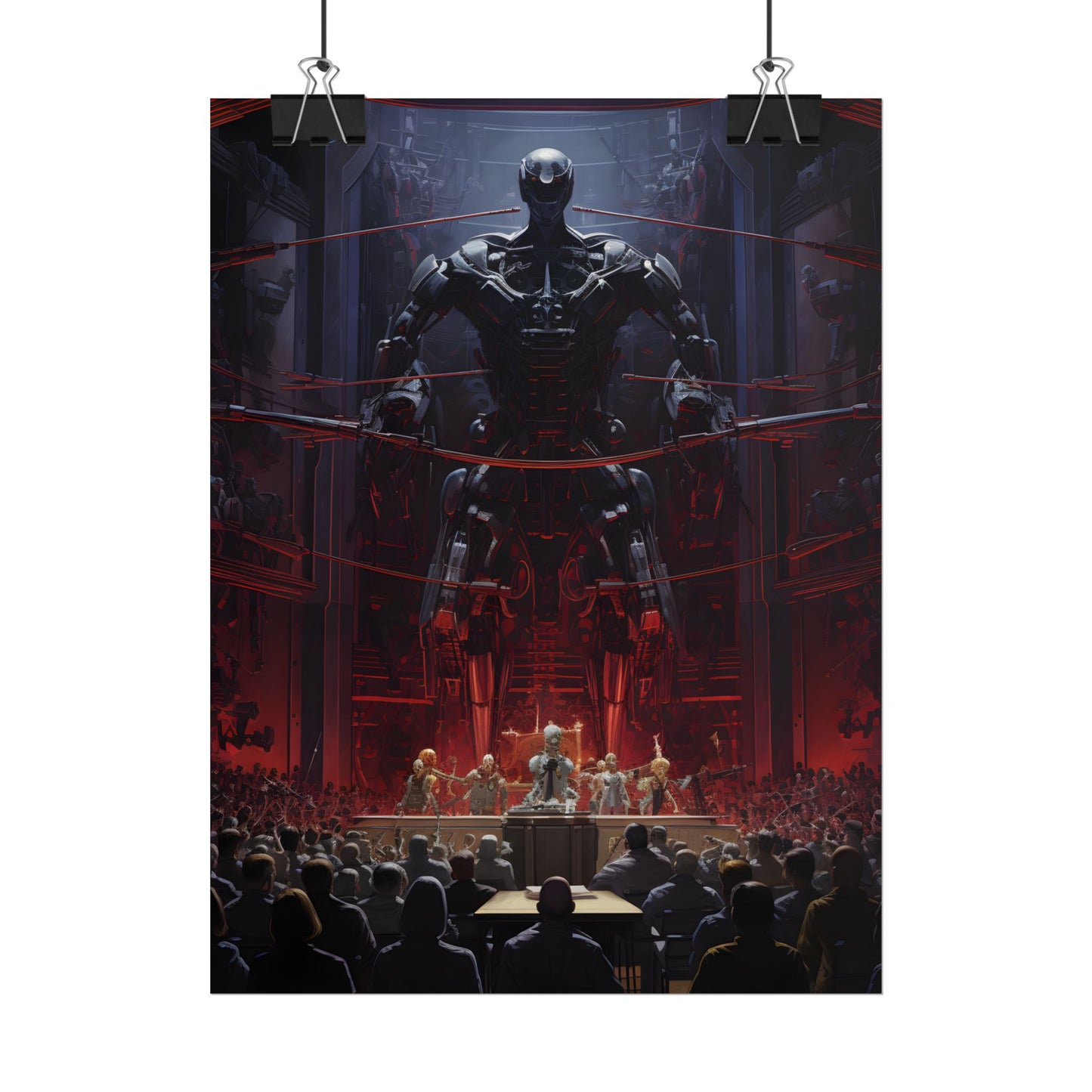 Robot Orchestra: Modern Concert Hall Scene Art - Poster