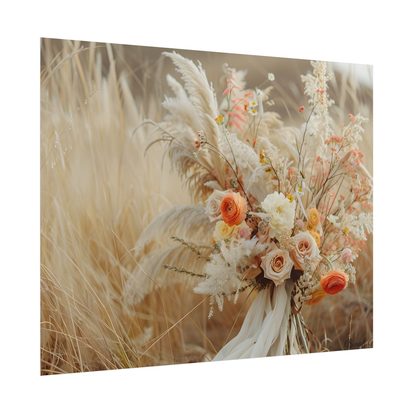 Whimsical Floral Oasis: Vibrant Pampas Artwork - Poster