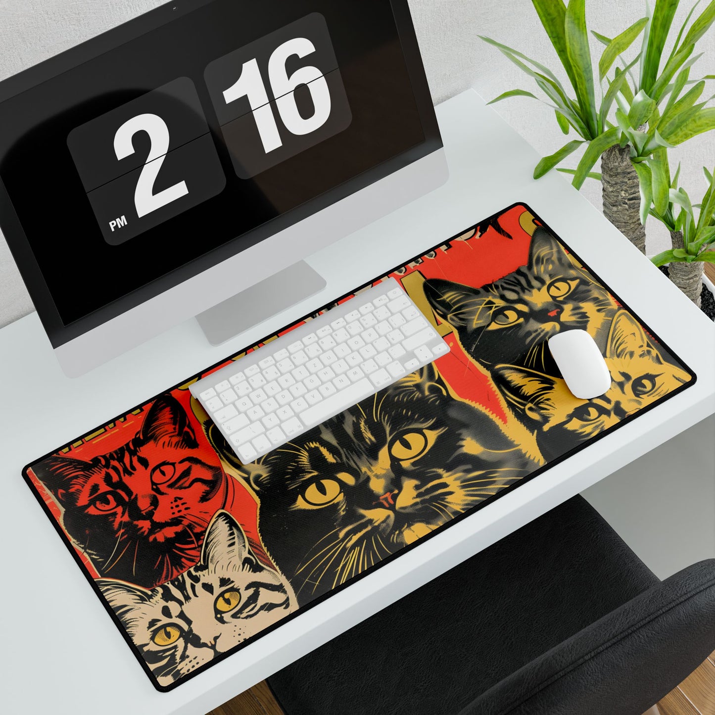 Whisked Away: A Soviet-Inspired Poster Featuring Multiple Feline Friends - Desk Mat