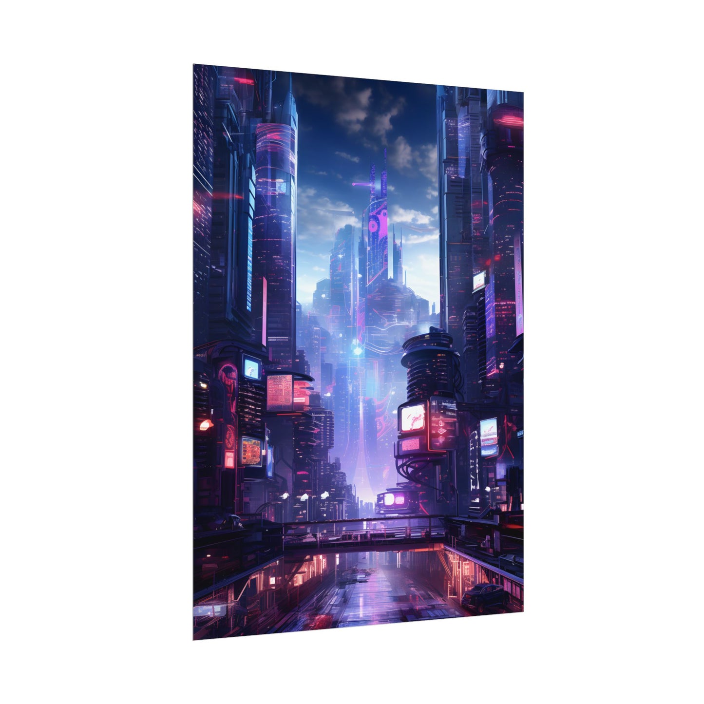 Cyberpunk Dystopia: Neon Cityscape Digital Art - Poster