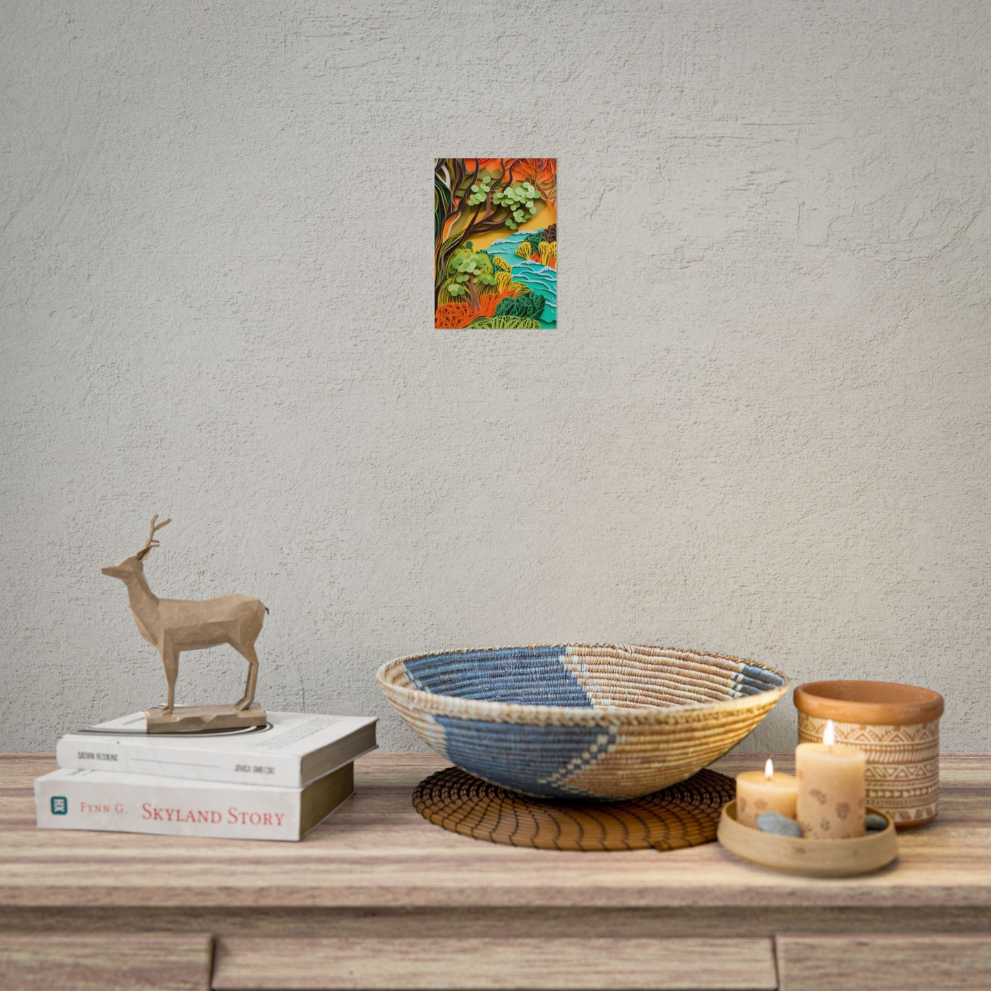 African Paper Quilled Landscape: Artwork in Brown and Green - Poster