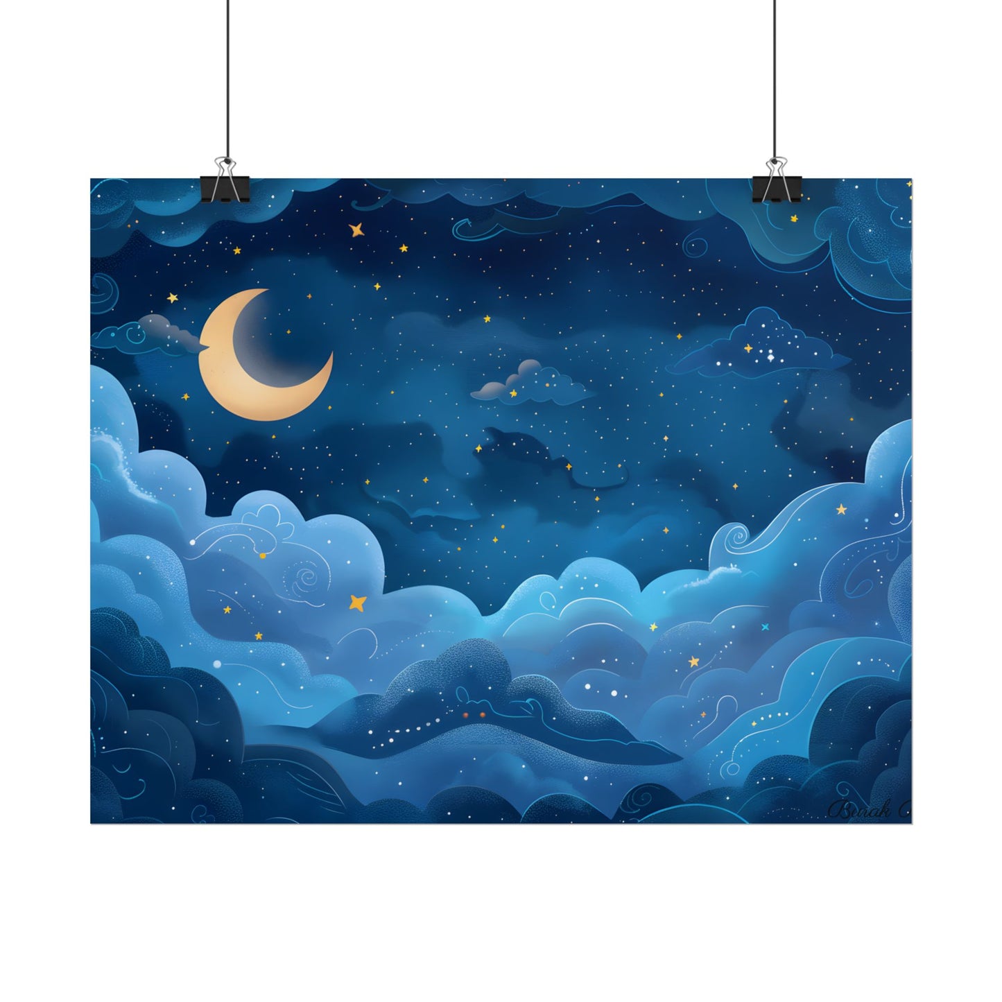 Whispers of a Whimsical Night Sky: Dreamy Celestial Artwork - Poster