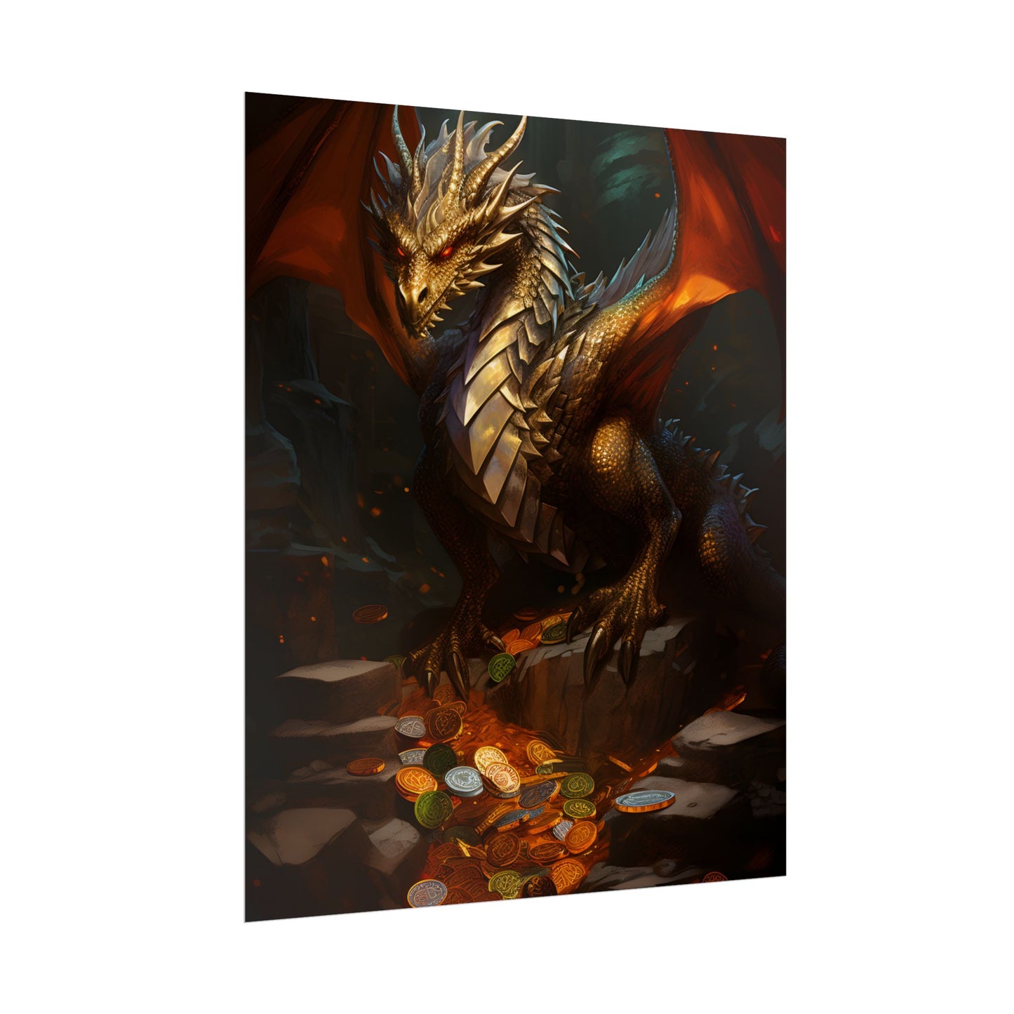 Ancient Fantasy Dragon Guard: Majestic Creature Art - Poster