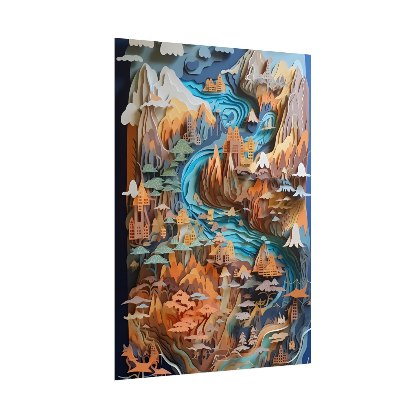 Vibrant Paper Quilling Paradise: Tropical Island Landscape with Colorful Flower - Poster
