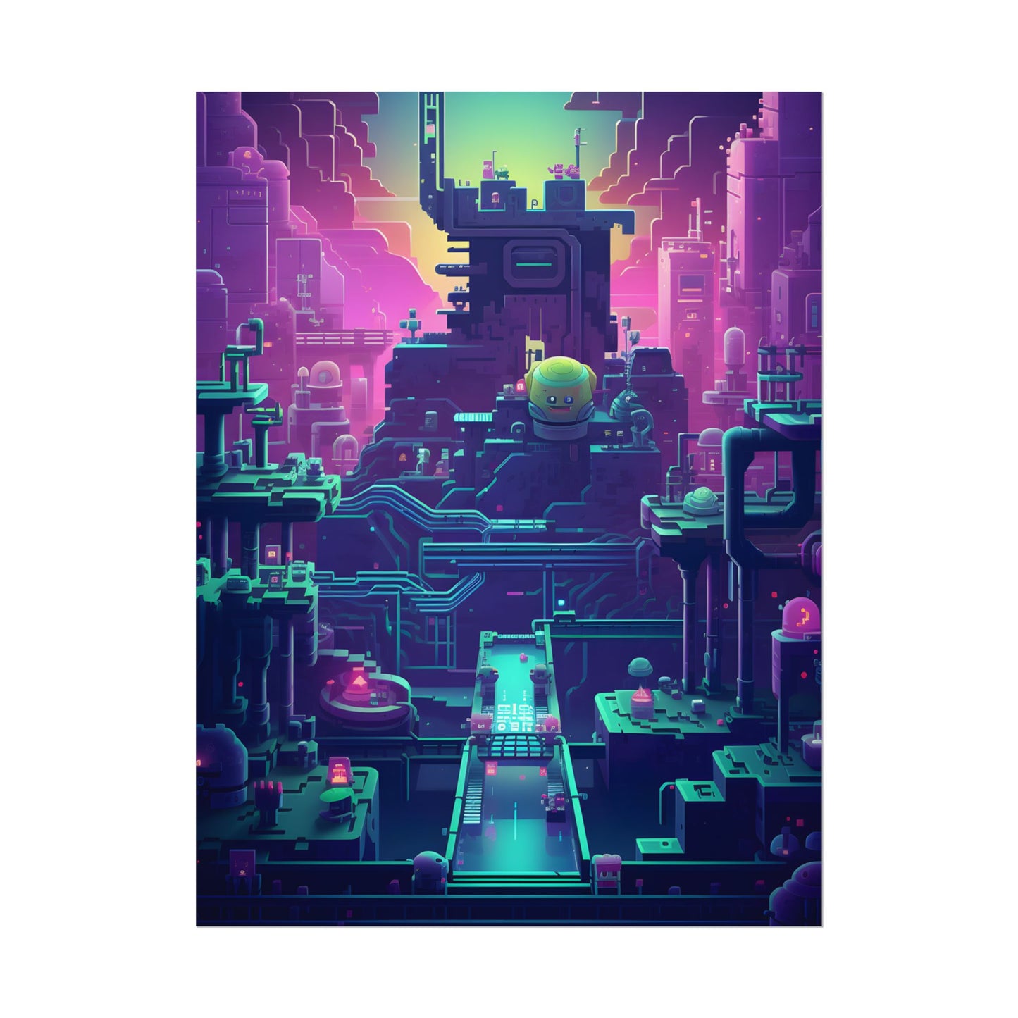 Vibrant Cyber-Pets: Gamified Pixelated Digital Art - Poster
