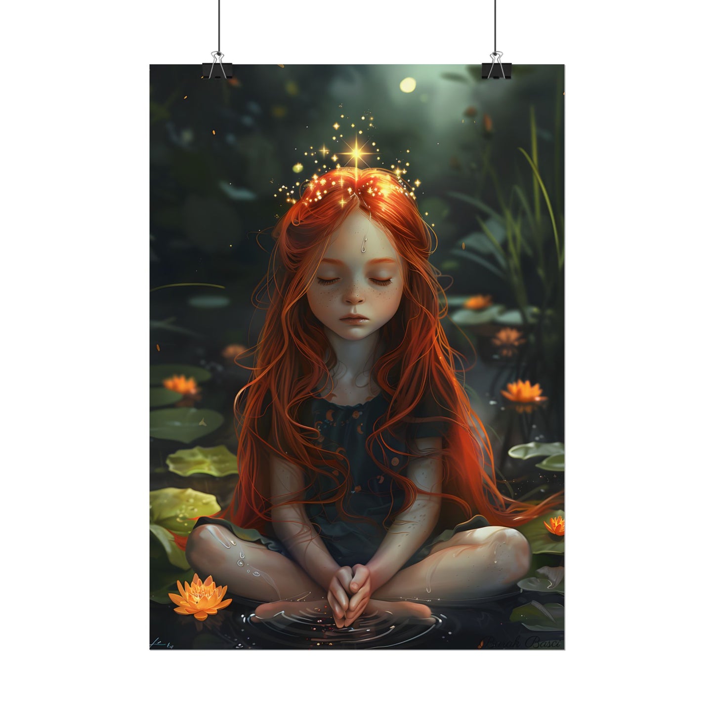 Vibrant Young Girl: Sparkling Red Hair Artwork - Poster