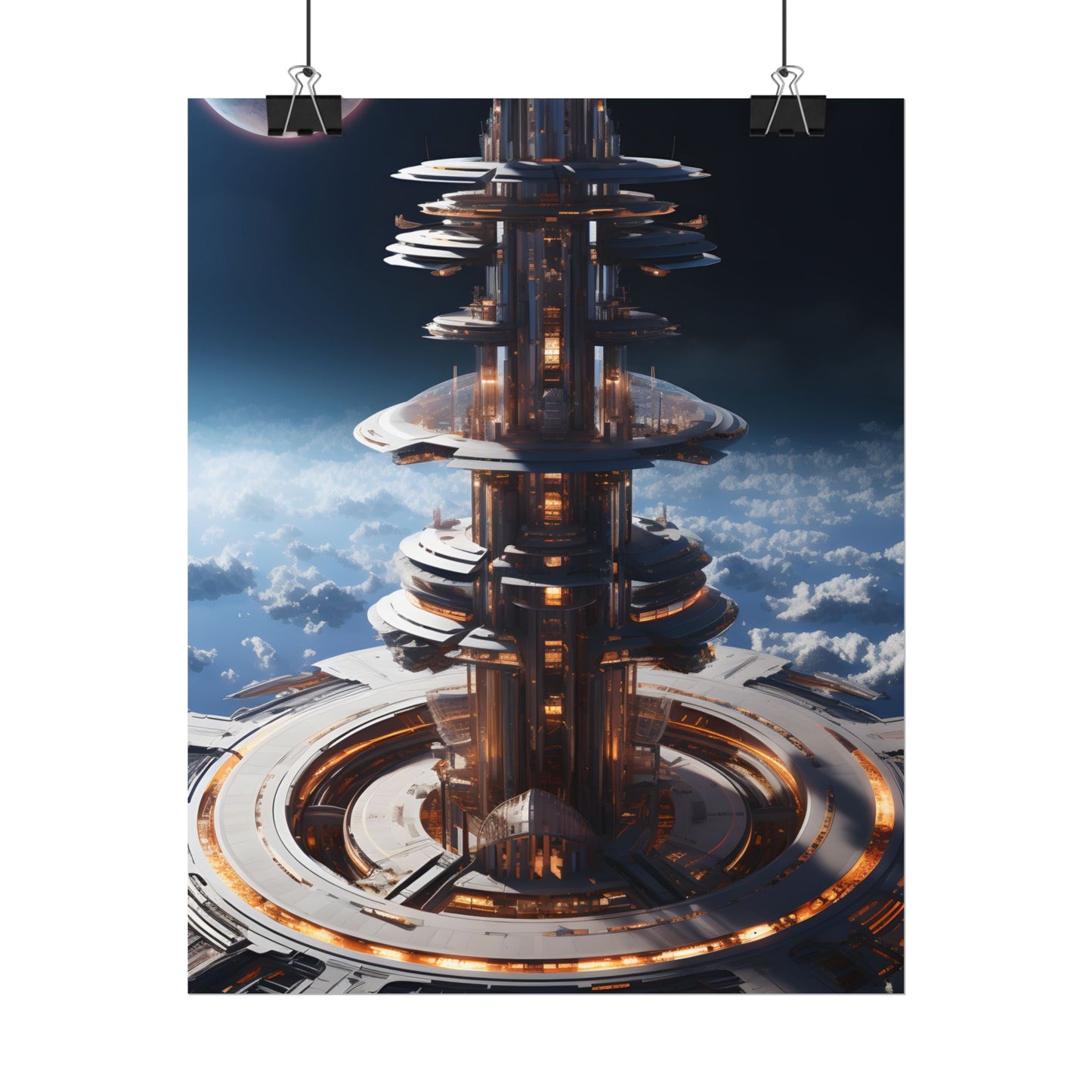 Aetherial Space Station: Industrial Haven with Habitation Windows - Poster