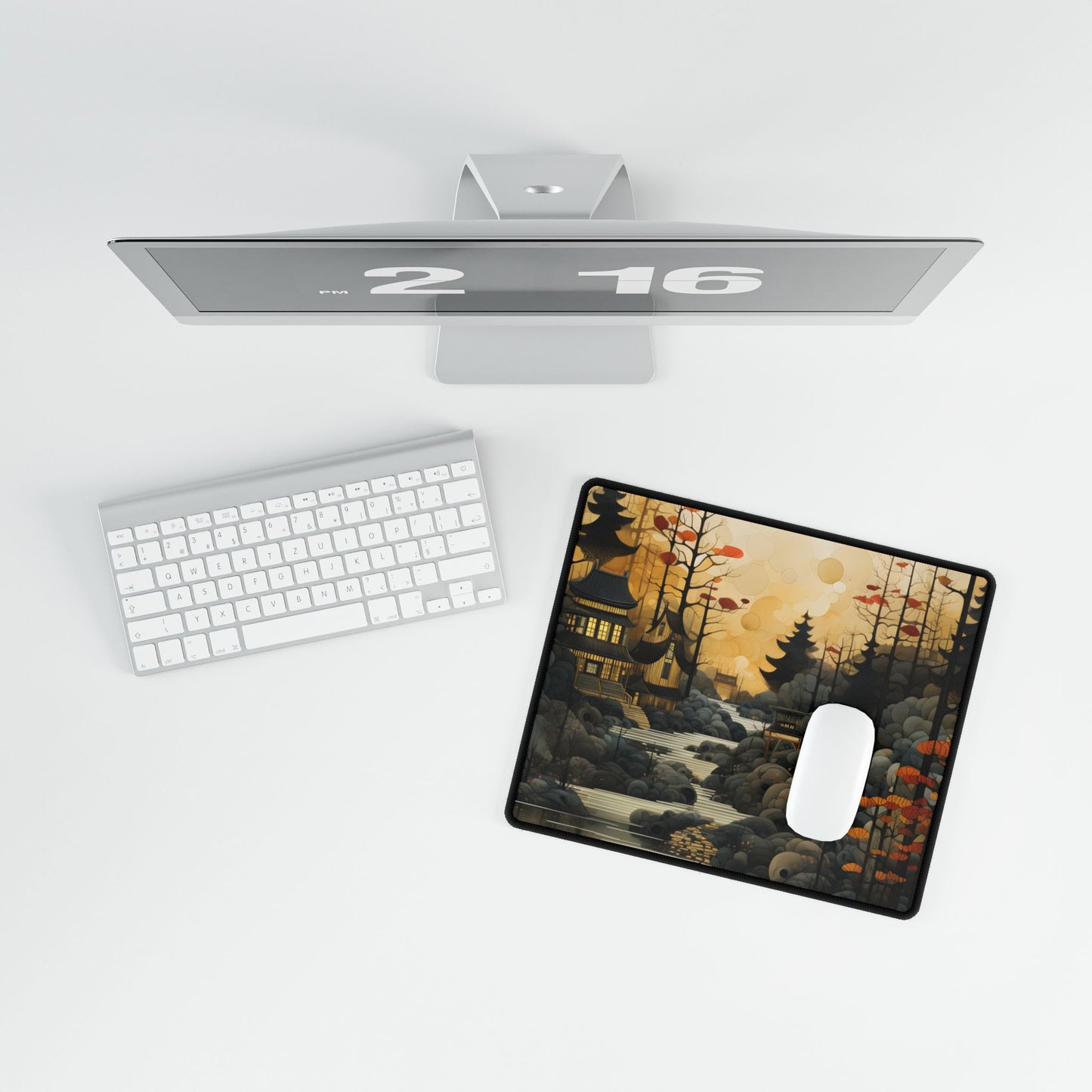 Landscape Masterpiece: Ash Magenta Mountains with Moss Green Greenery - Desk Mat