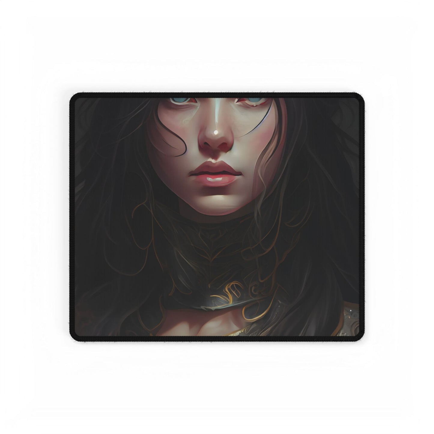Vibrant Red Portrait: Dynamic Female Artwork - Desk Mat