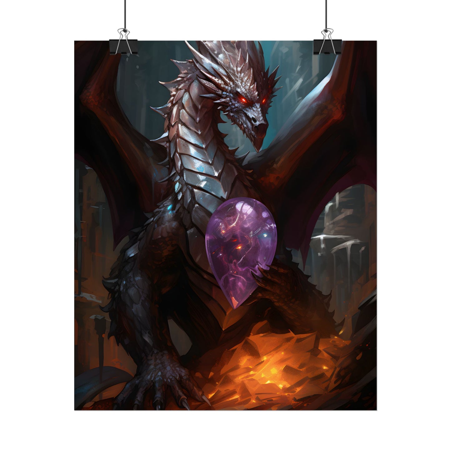 Ancient Fantasy Dragon Guarding Lair: Mythical Artwork - Poster
