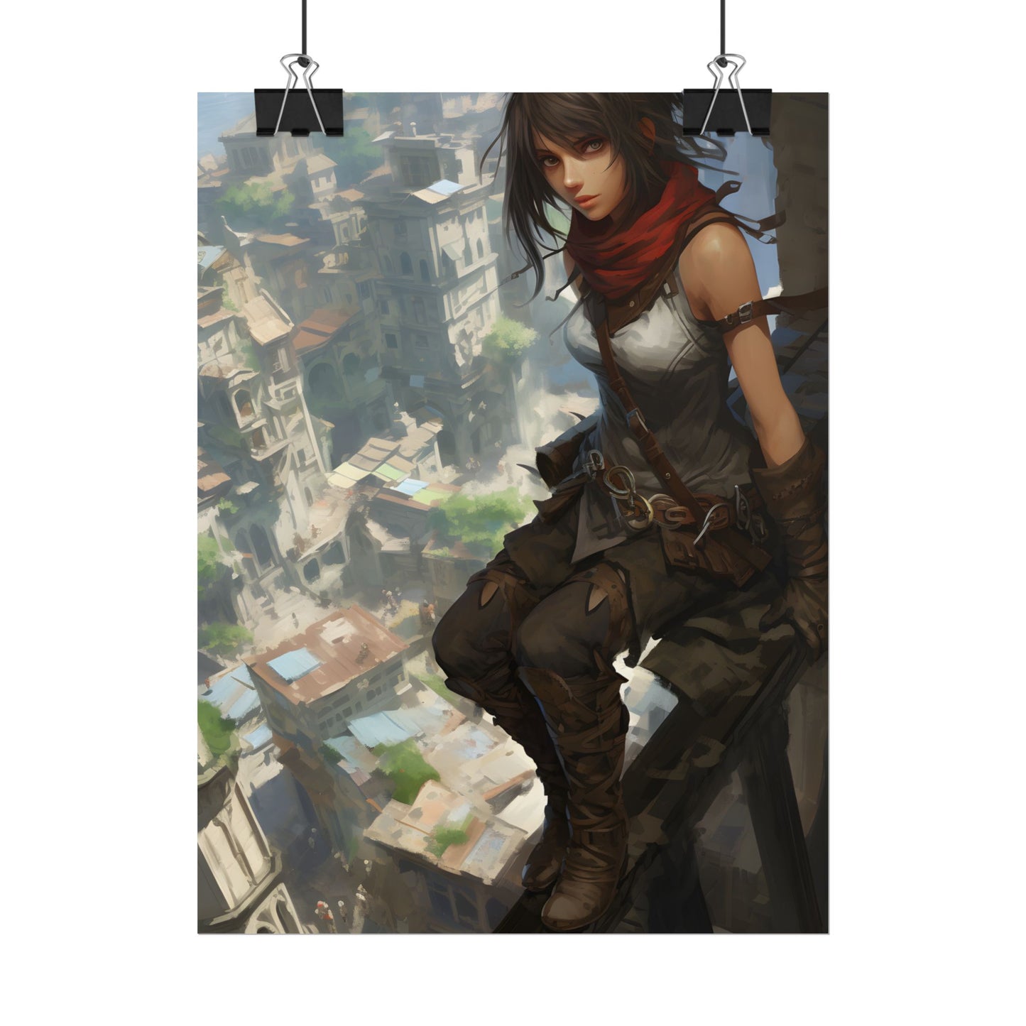 Anime Fantasy Bird's Eye View: White Feathers Digital Art - Poster