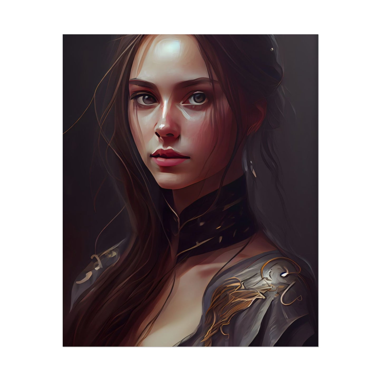 Elegant Indoor Portrait: Brown Hair Beauty - Poster