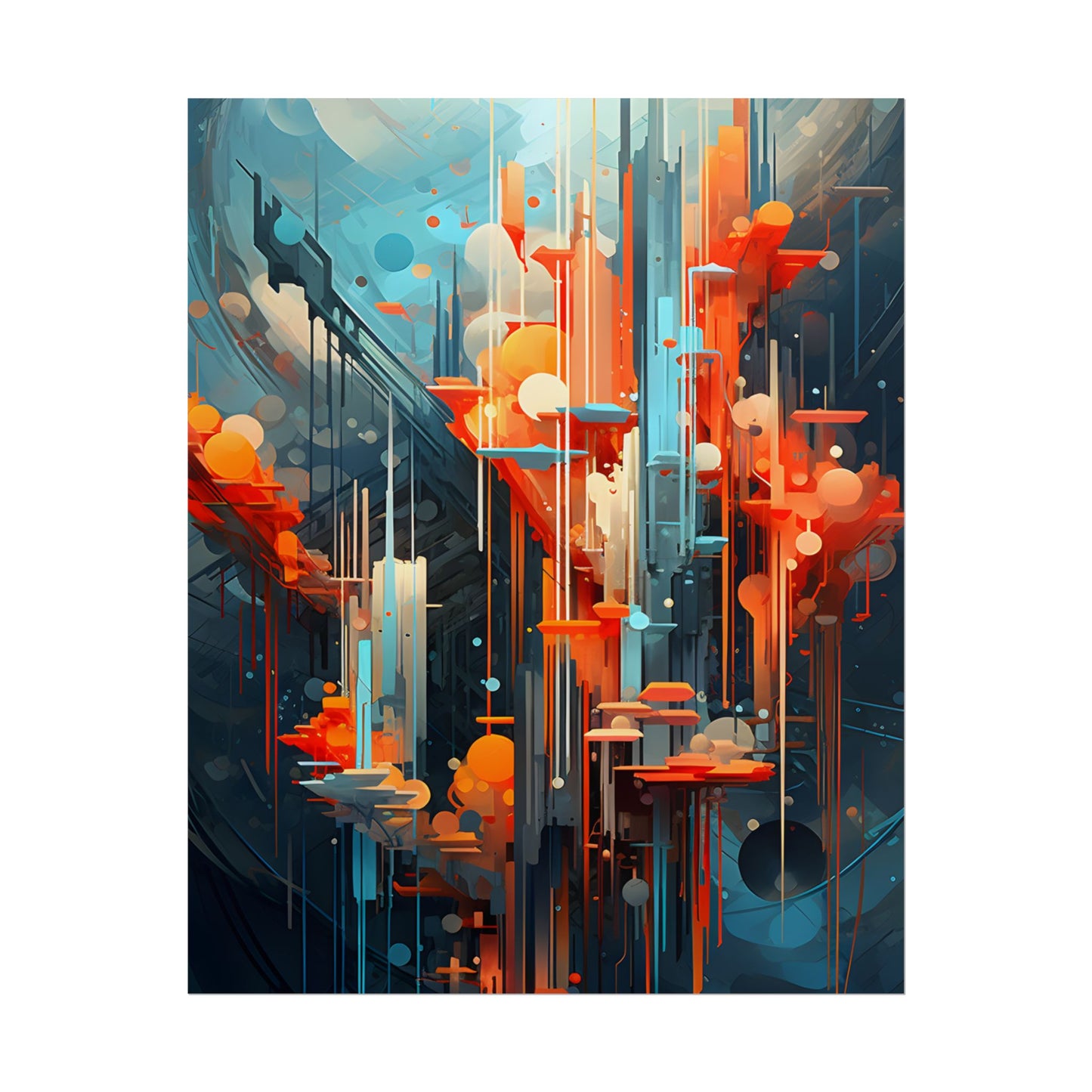 Abstract Cyber Dreamscape: Vibrant Colors and Neon Lights Digital Art - Poster