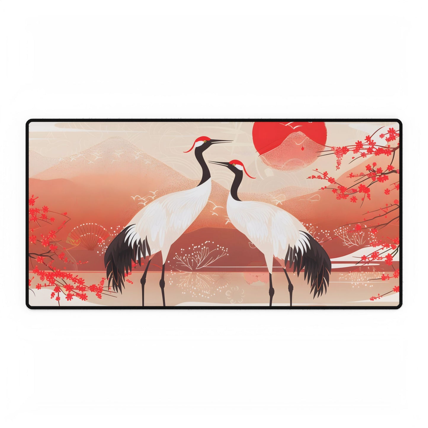 Two Cranes in Serene Nature: Tranquil Wildlife Artwork - Desk Mat