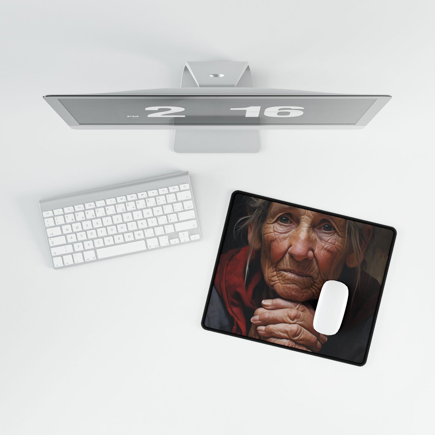 Wisdom in Age: Elderly Portrait Art - Desk Mat