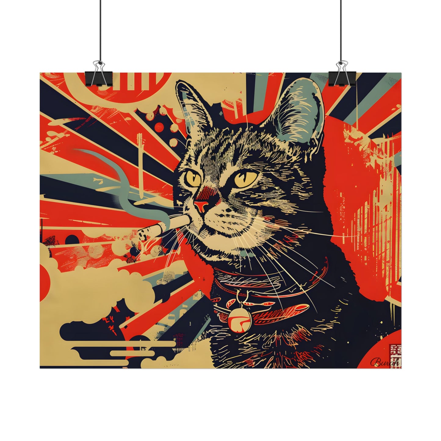 Whimsical Urban Wildlife: Cat Art in a Bolstered Setting - Poster