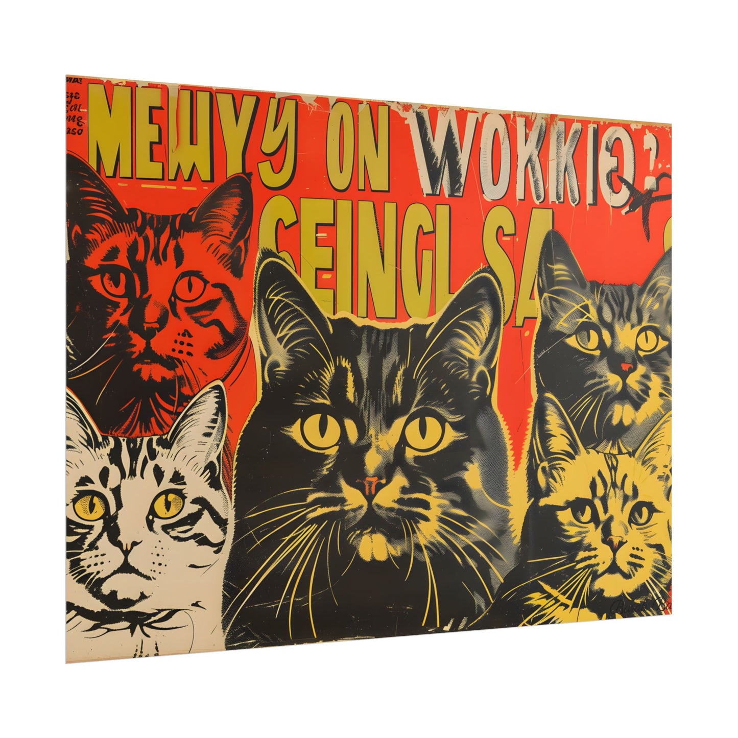 Whisked Away: A Soviet-Inspired Poster Featuring Multiple Feline Friends - Poster