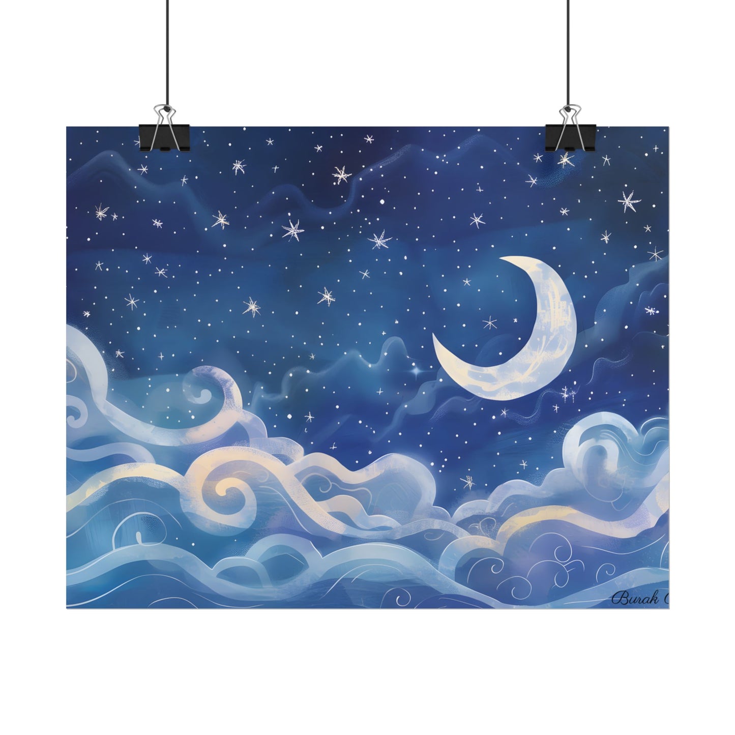 Whimsical Night Sky Dreams: Magical Illustration - Poster