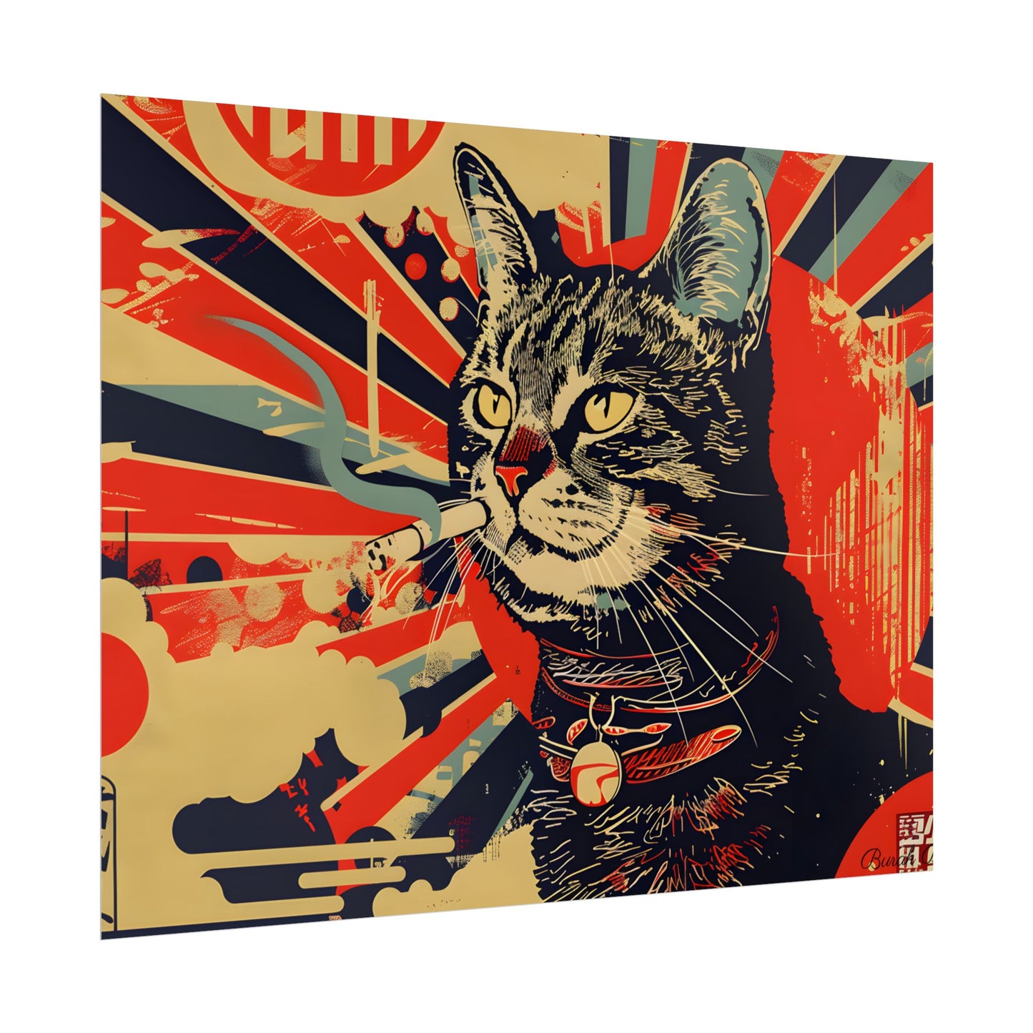 Whimsical Urban Wildlife: Cat Art in a Bolstered Setting - Poster