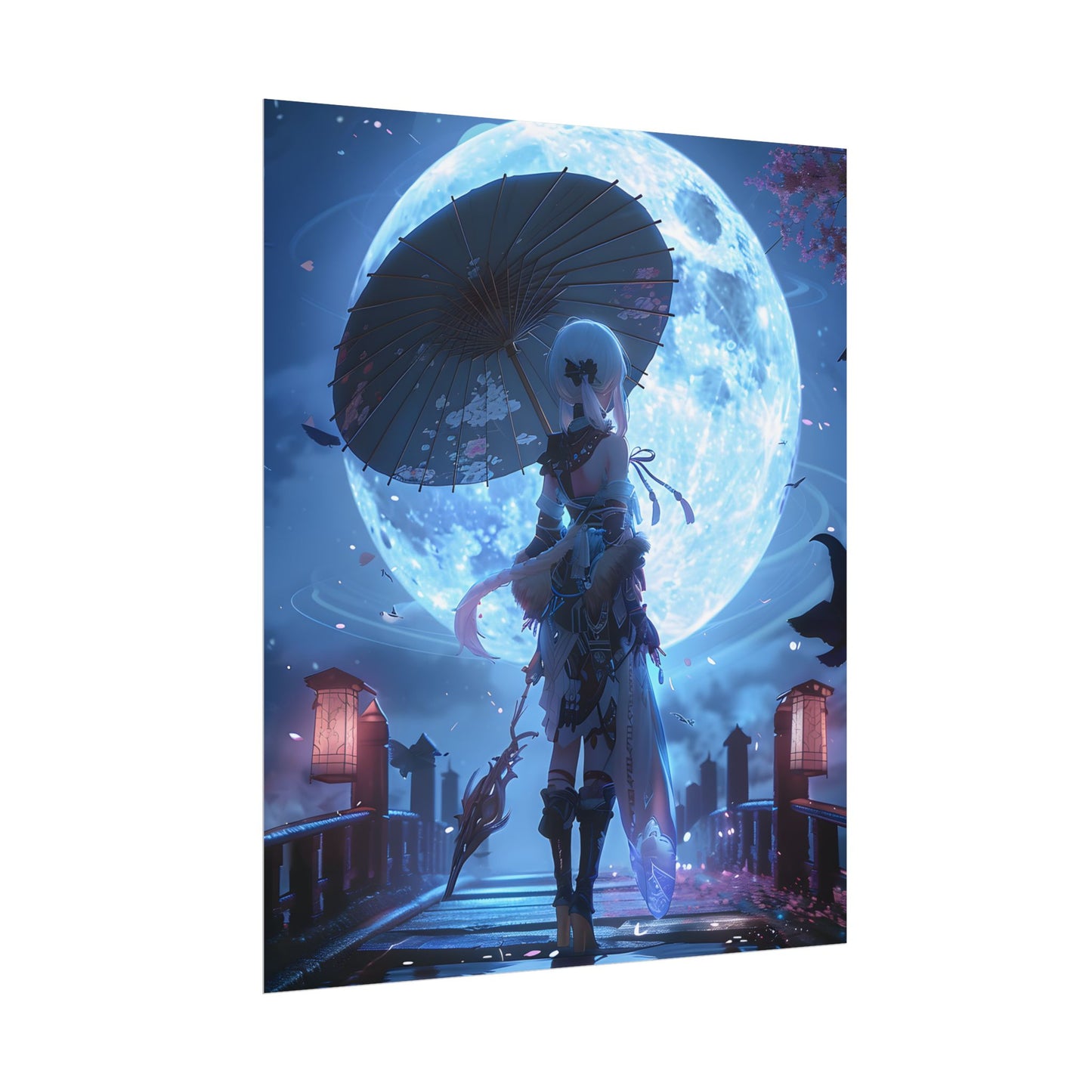 Anime Winter Scene: Girl Holds Umbrella - A Delicate Moment - Poster