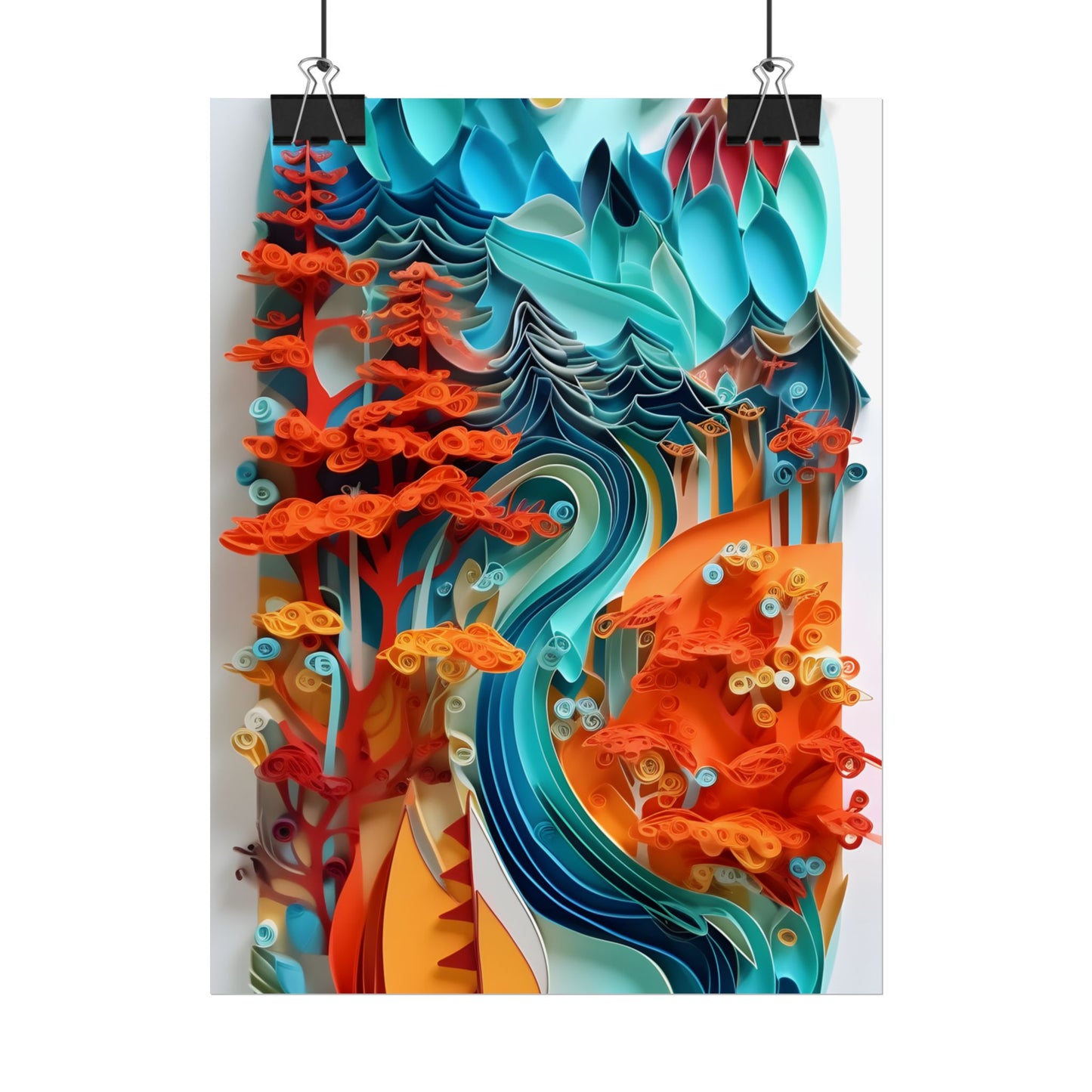 Paper Quilling Island Oasis: Realistic Art Piece - Poster