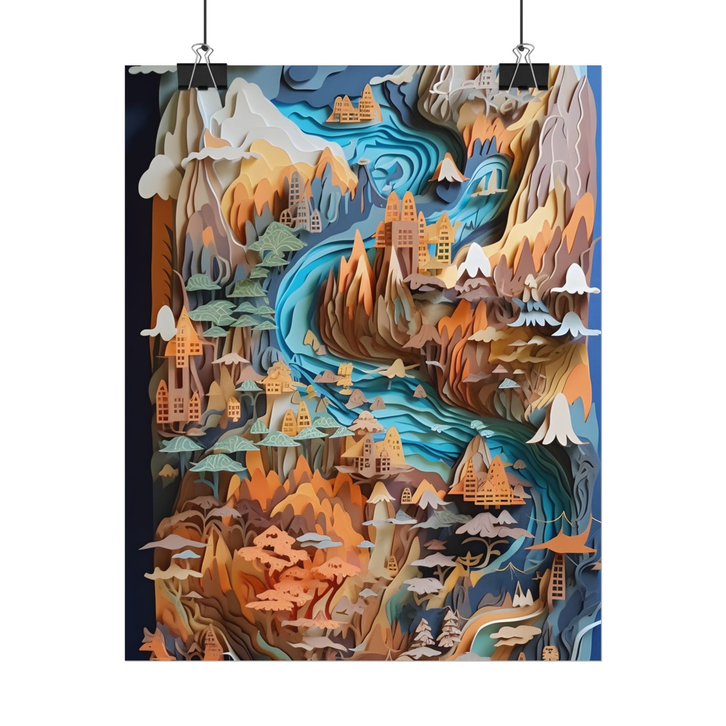 Vibrant Paper Quilling Paradise: Tropical Island Landscape with Colorful Flower - Poster