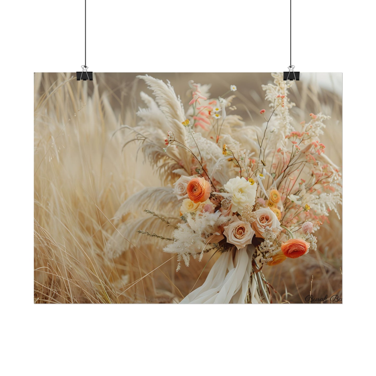 Whimsical Floral Oasis: Vibrant Pampas Artwork - Poster