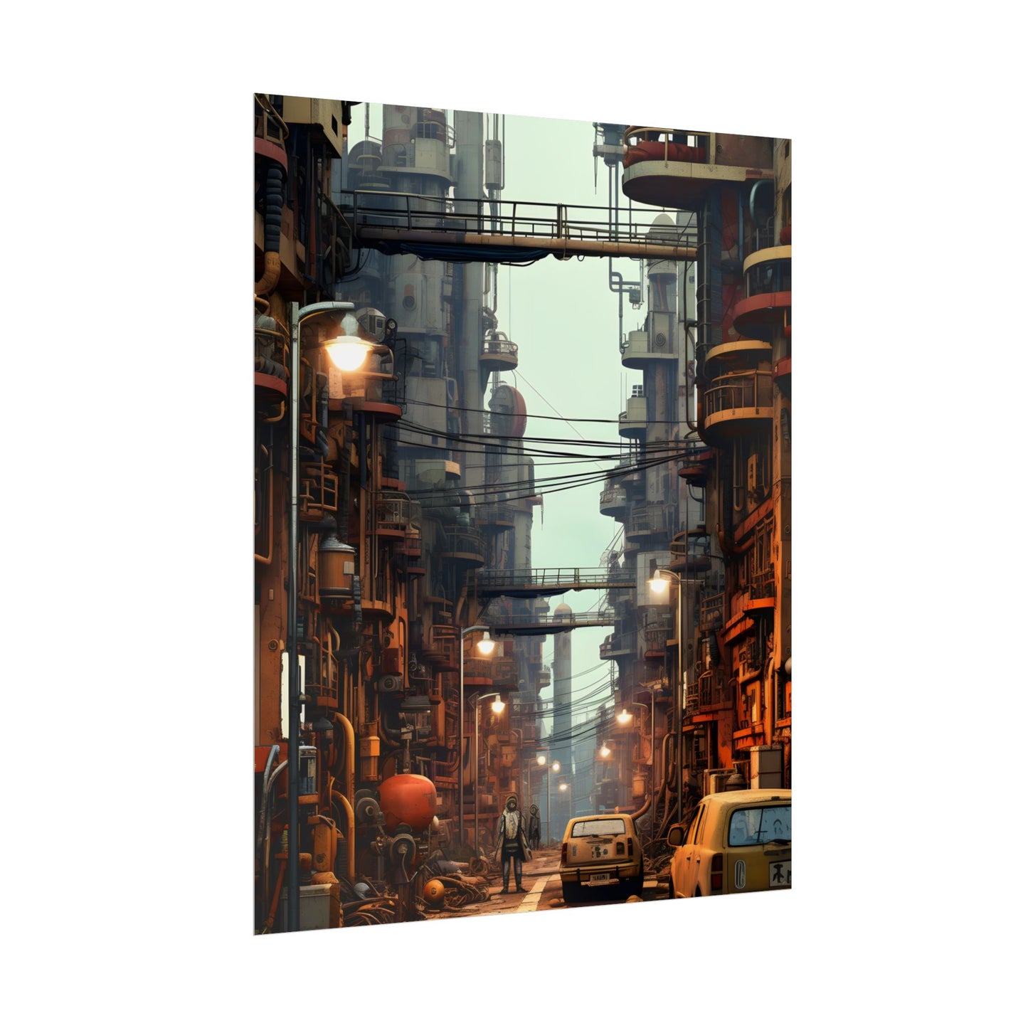 Post-Apocalyptic Steampunk Cityscape: Grim Industrial Landscape Art - Poster